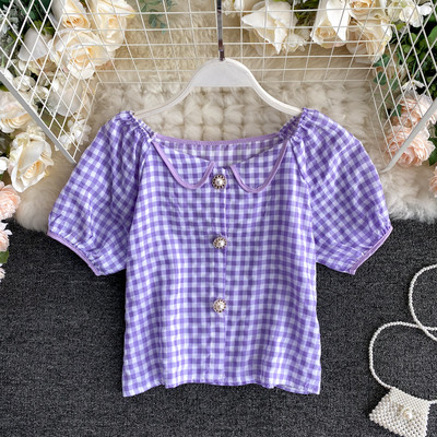 Rövid ujjú, gyöngygombos női ing