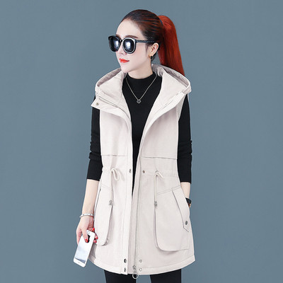 Γυναικείο casual γιλέκο με κουκούλα και κορδόνι στη μέση