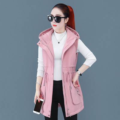 Γυναικείο casual γιλέκο με κουκούλα και κορδόνι στη μέση