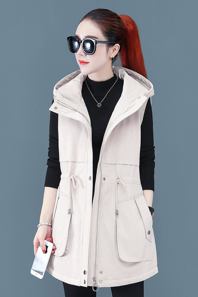 Γυναικείο casual γιλέκο με κουκούλα και κορδόνι στη μέση