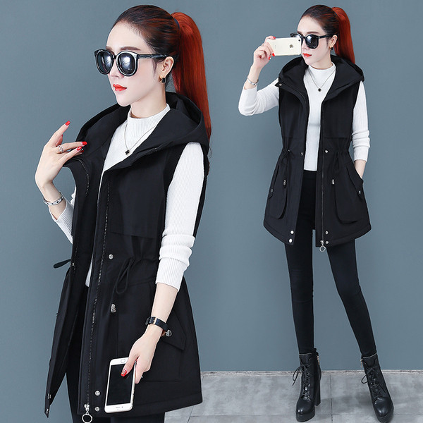 Γυναικείο casual γιλέκο με κουκούλα και κορδόνι στη μέση