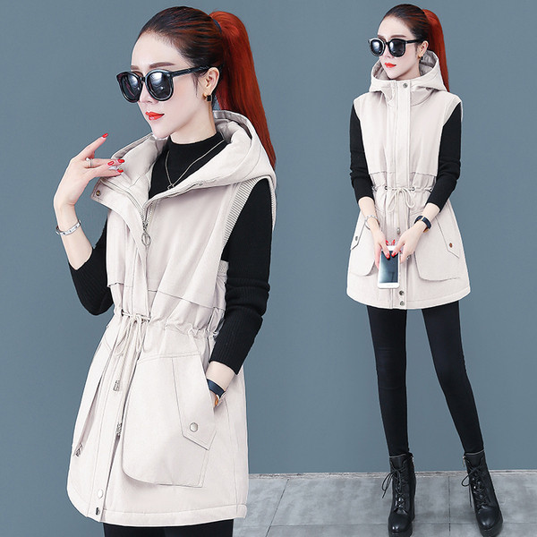 Γυναικείο casual γιλέκο με κουκούλα και κορδόνι στη μέση