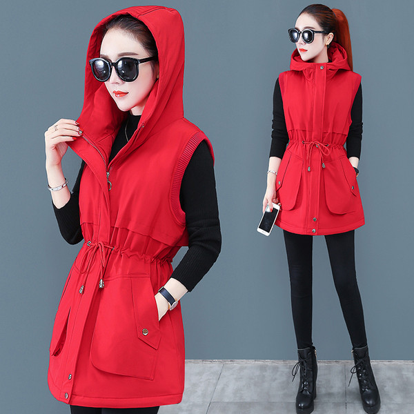 Γυναικείο casual γιλέκο με κουκούλα και κορδόνι στη μέση