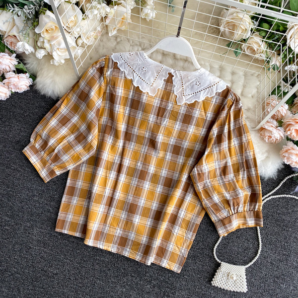 Καρό ρετρό στυλ πουκάμισο με γιακά