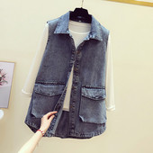 Γυναικείο γιλέκο τζιν με τσέπες και κουμπιά