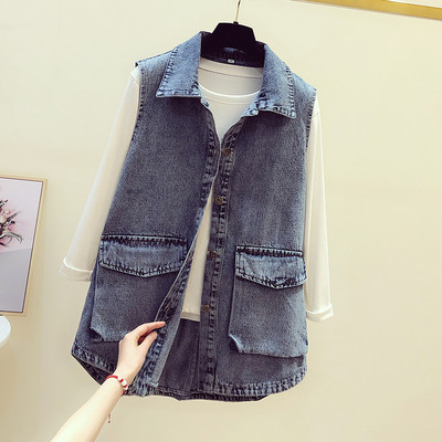 Γυναικείο γιλέκο τζιν με τσέπες και κουμπιά