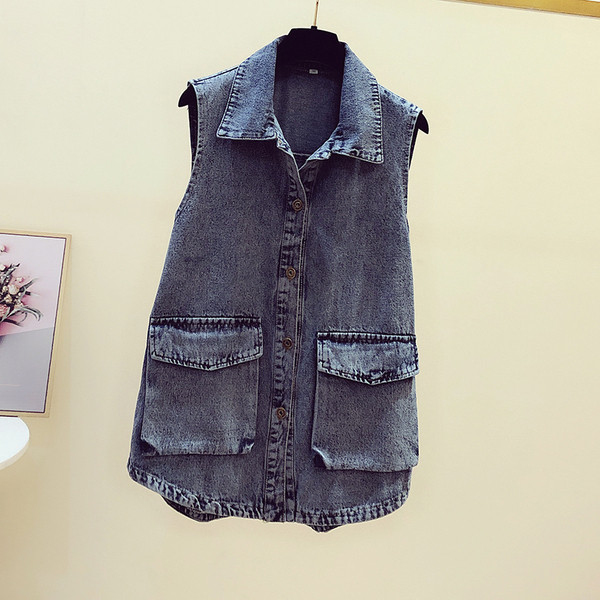 Γυναικείο γιλέκο τζιν με τσέπες και κουμπιά
