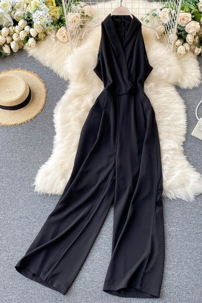 Γυναικείες μαύρες αμάνικες ολόσωμες φόρμες