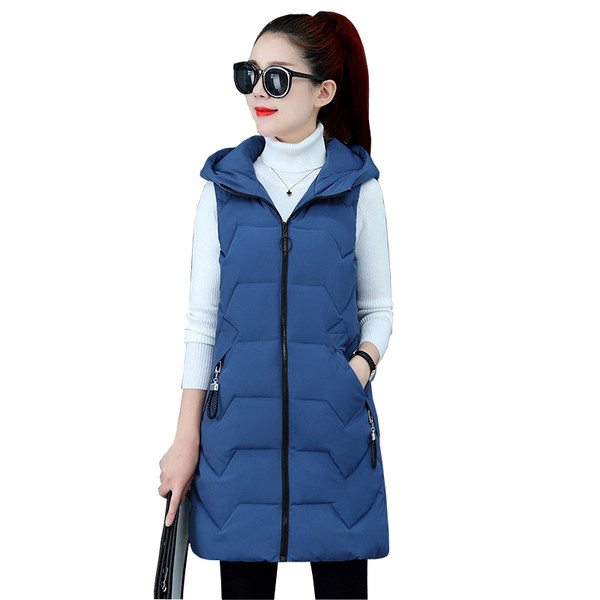 Γυναικείο μακρύ γιλέκο με κουκούλα και μεγέθη έως 3XL