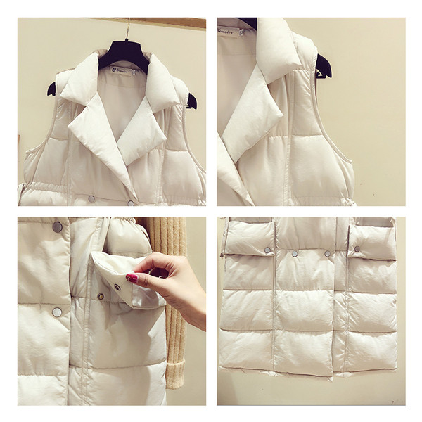 Hosszú női mellény cipzárral és zsebekkel