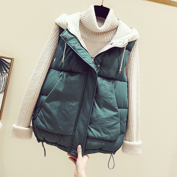 Γυναικείο γιλέκο καθημερινό με κουκούλα και κουμπιά