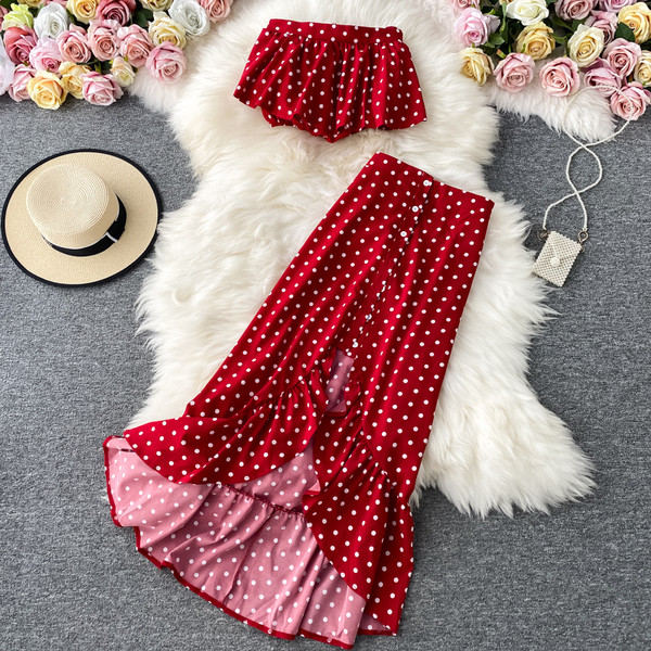 Moodne naiste top ja pika seeliku komplekt