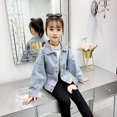 Casual τζιν μπουφάν για κορίτσια με πολύχρωμες επιγραφές