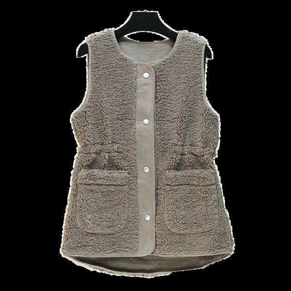 Vestă de pluș de damă cu buzunare și nasturi