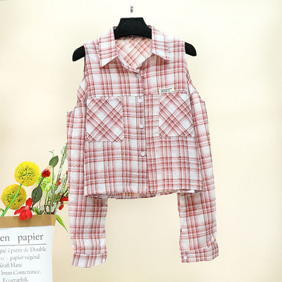 Modern női kockás ing csupasz váll