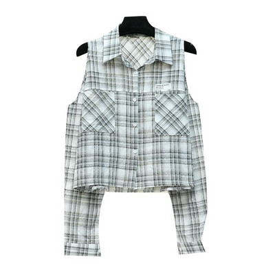 Modern női kockás ing csupasz váll