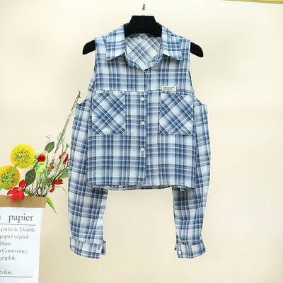 Modern női kockás ing csupasz váll