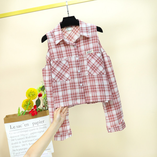 Modern női kockás ing csupasz váll