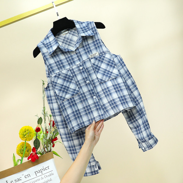 Modern női kockás ing csupasz váll