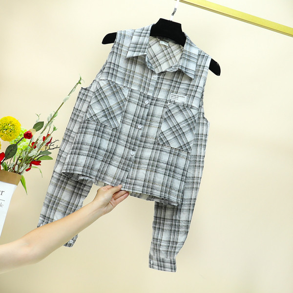 Modern női kockás ing csupasz váll