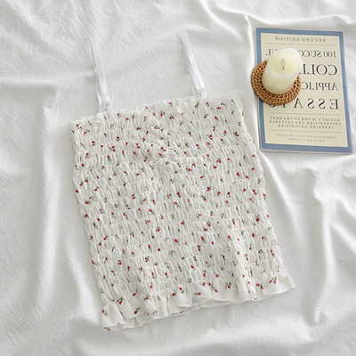 Maieu casual de damă, cu bretele subțiri și model floral