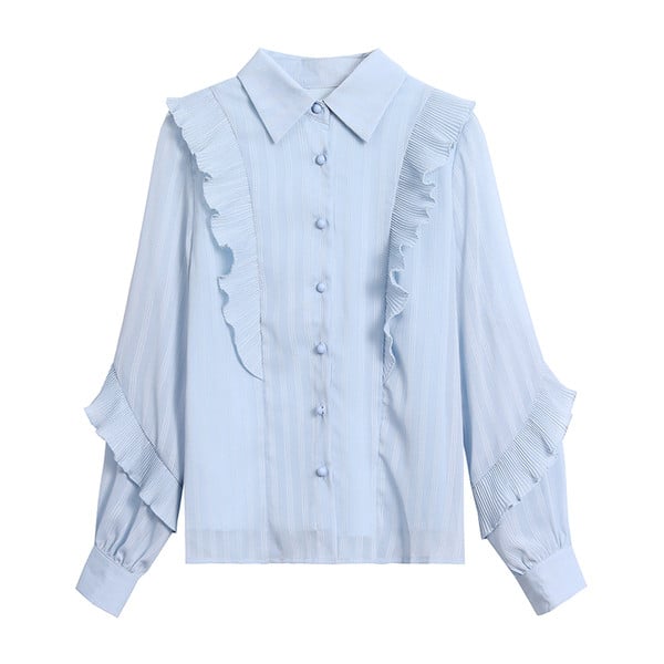 Praegune klassikalise krae ja lokkidega naiste särk