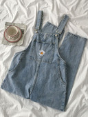 Salopeta de dama din denim cu buzunare si broderie