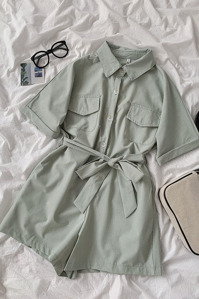 Casual γυναικείες φόρμες με κλασικό γιακά και κορδόνι στη μέση