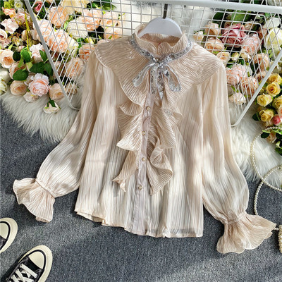 Γυναικείο μοντέρνο πουκάμισο φαρδύ μοντέλο με ψηλό γιακά