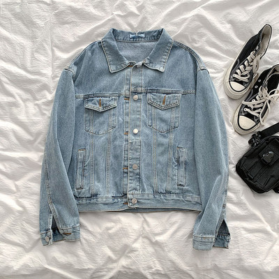 Női alkalmi farmerdzseki klasszikus gallérral és hímzéssel