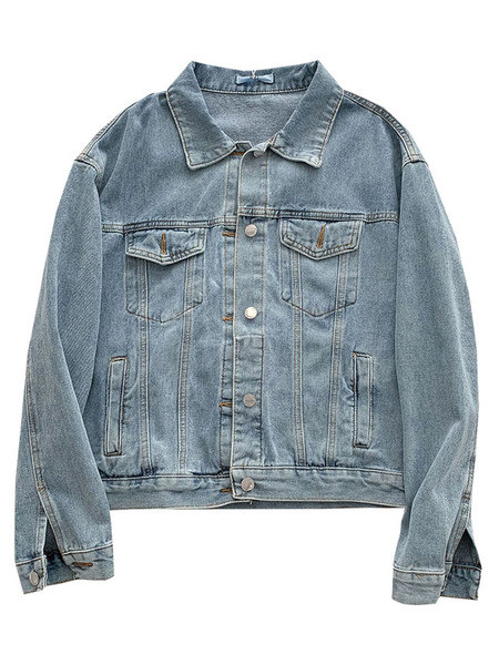 Női alkalmi farmerdzseki klasszikus gallérral és hímzéssel