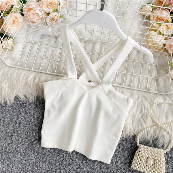 Igapäevane spitsikaelusega naiste lühike topp