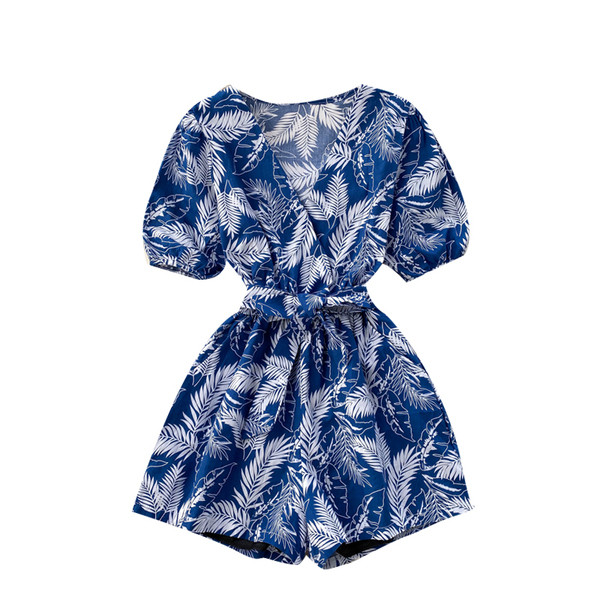 Moodne naiste kombinesoon V-kaelusega, trükitud sulgedega