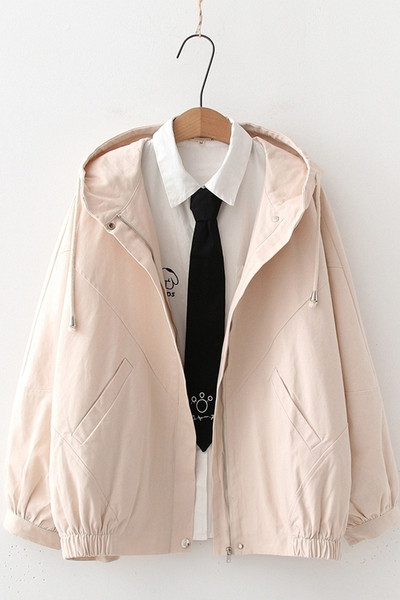 Rózsaszín női tavaszi kabát cipzárral és kapucnival