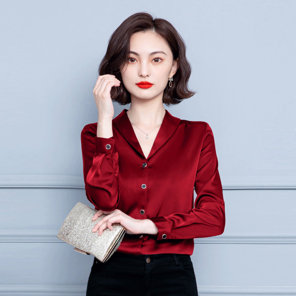 Camasa dama model nou din satin cu maneci lungi