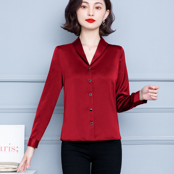 Camasa dama model nou din satin cu maneci lungi