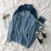 Női farmer overall hosszú ujjal és gombokkal