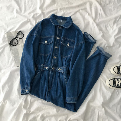 Női farmer overall hosszú ujjal és gombokkal