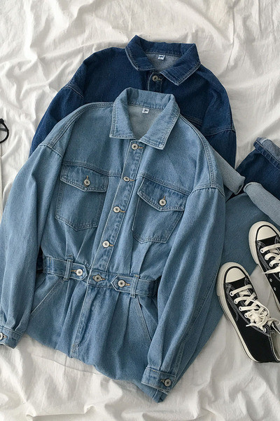 Női farmer overall hosszú ujjal és gombokkal