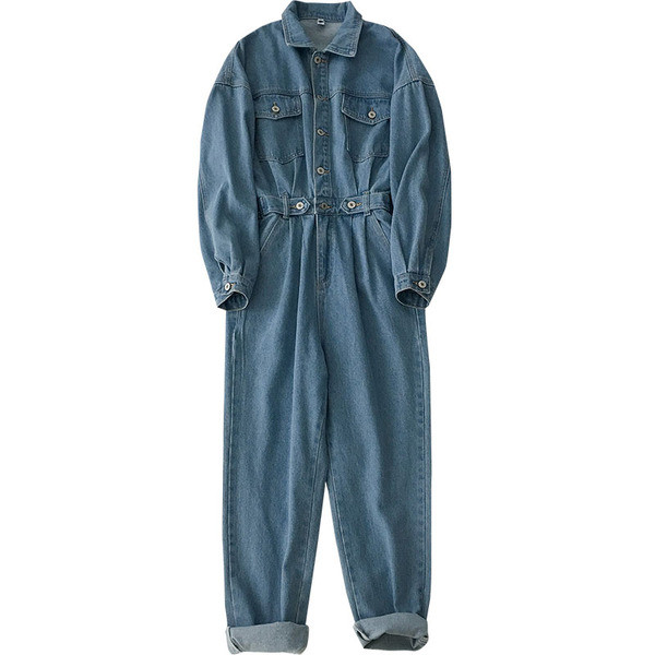 Női farmer overall hosszú ujjal és gombokkal