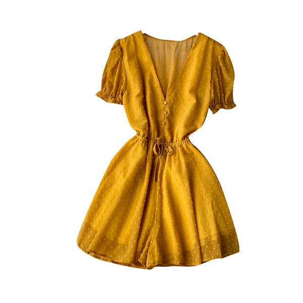 Modern női overall spitz nyakkivágással és nyakkendővel