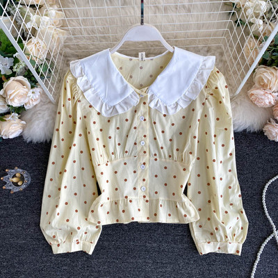 Κοντό casual γυναικείο πουκάμισο με ελαστική μέση και μακριά μανίκια