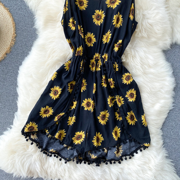 Moodne päevalilletrükiga naiste kombinesoon