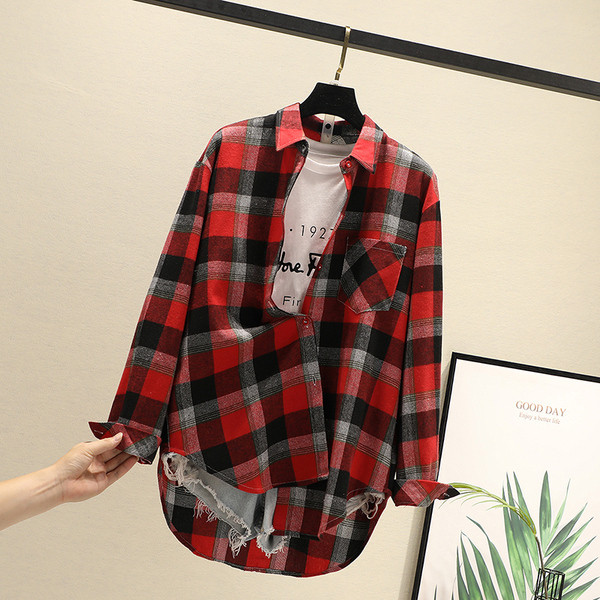 Női kockás ing hosszú ujjal és zsebbel