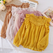 Női ing ovális nyakkivágással, négy színben, hosszú ujjal