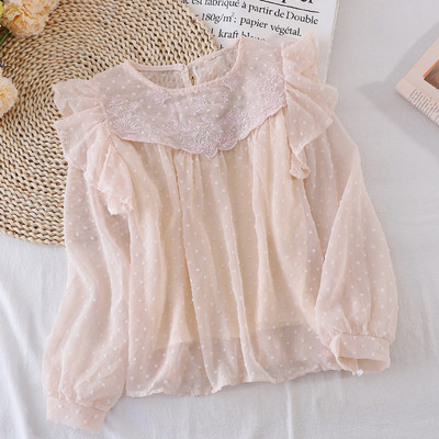 Női ing ovális nyakkivágással, négy színben, hosszú ujjal