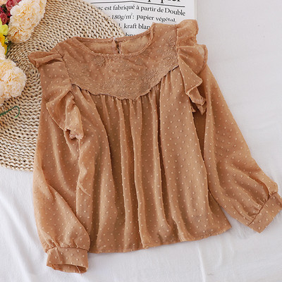 Női ing ovális nyakkivágással, négy színben, hosszú ujjal