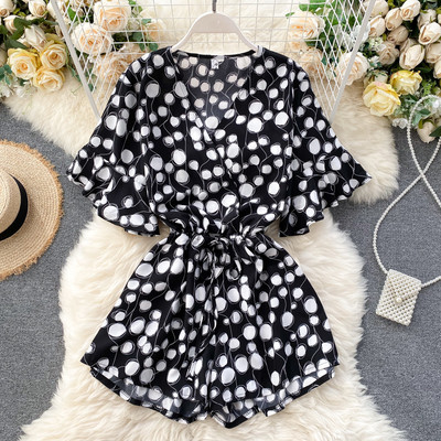 Μοντέρνα γυναικεία ολόσωμη φόρμα με κορδόνια και τύπωμα