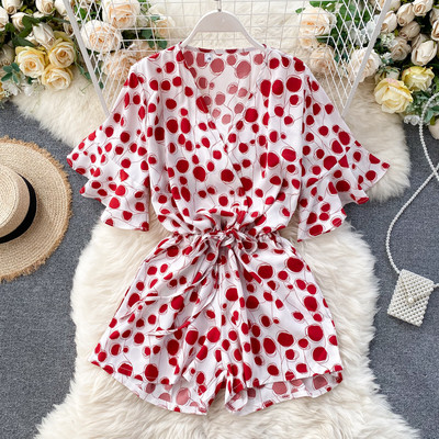 Μοντέρνα γυναικεία ολόσωμη φόρμα με κορδόνια και τύπωμα