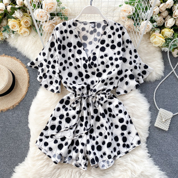 Μοντέρνα γυναικεία ολόσωμη φόρμα με κορδόνια και τύπωμα